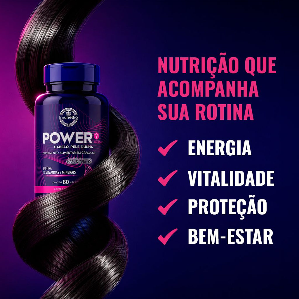 Power Mulher - Cabelo Pele Unha Premium - 18 Vitaminas e Minerais - 60 Caps