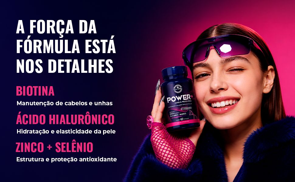 Power Mulher - Cabelo Pele Unha Premium - 18 Vitaminas e Minerais - 60 Caps