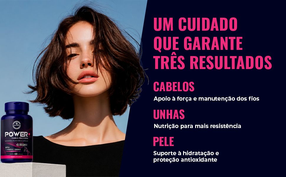 Power Mulher - Cabelo Pele Unha Premium - 18 Vitaminas e Minerais - 60 Caps
