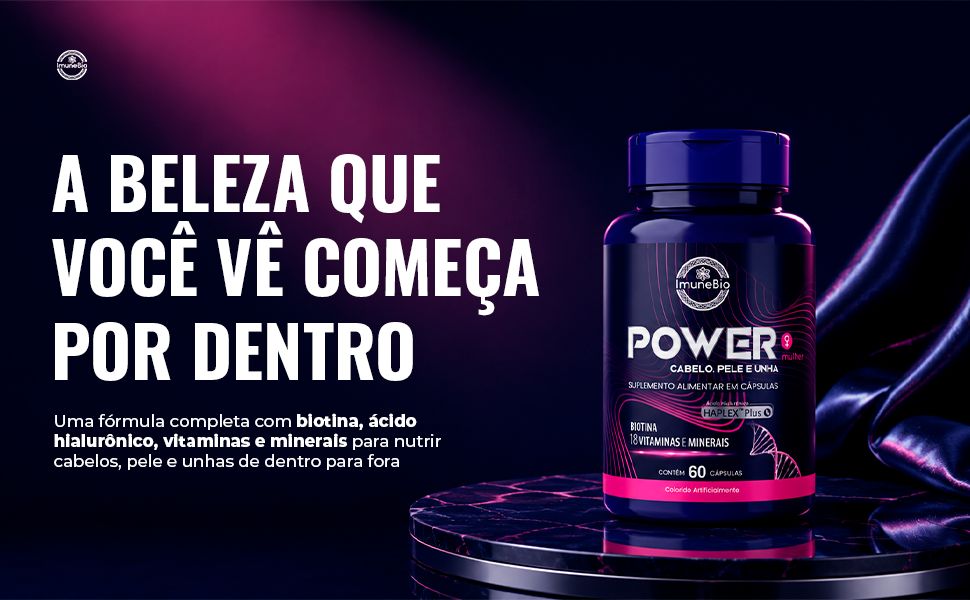 Power Mulher - Cabelo Pele Unha Premium - 18 Vitaminas e Minerais - 60 Caps