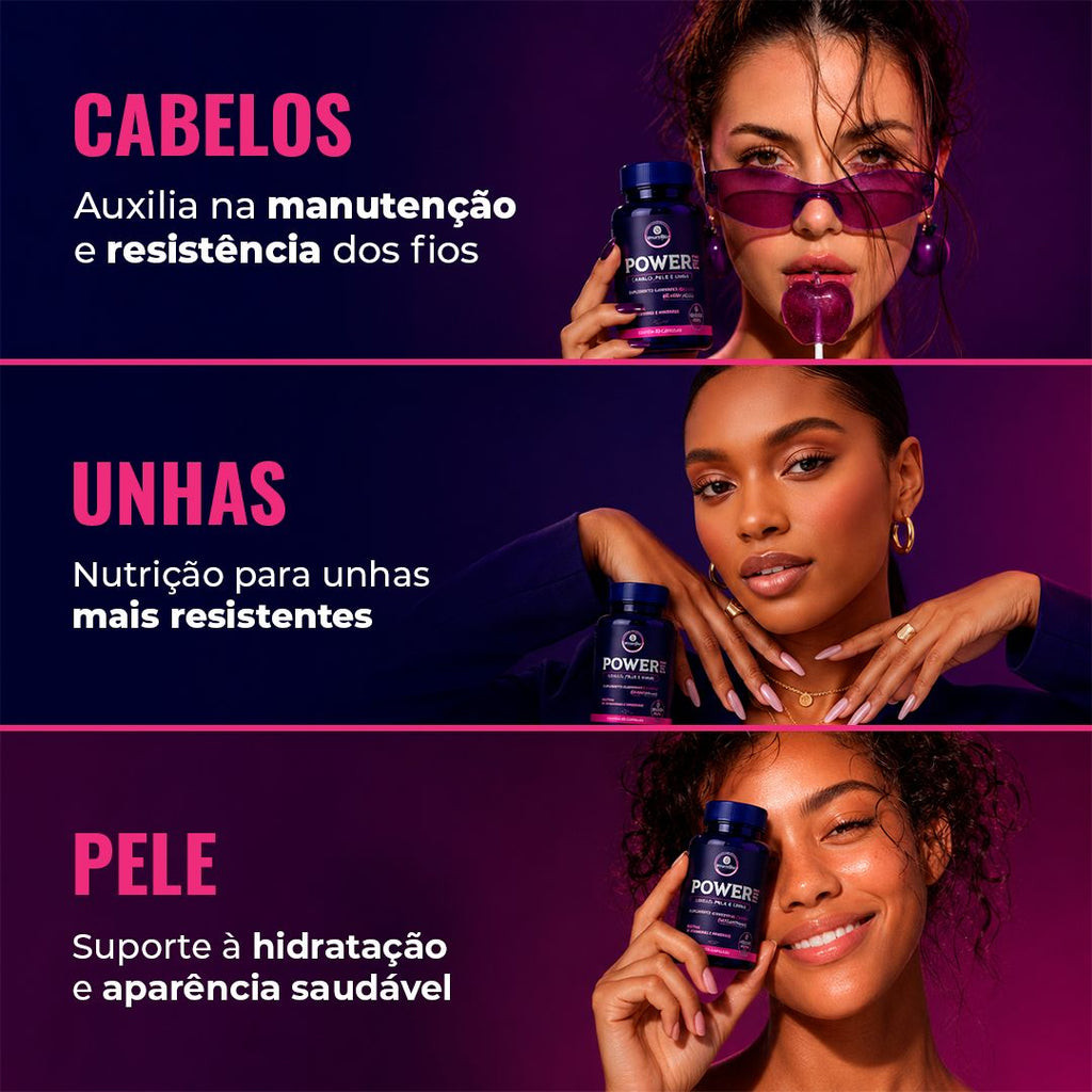 Power Mulher - Cabelo Pele Unha Premium - 18 Vitaminas e Minerais - 60 Caps