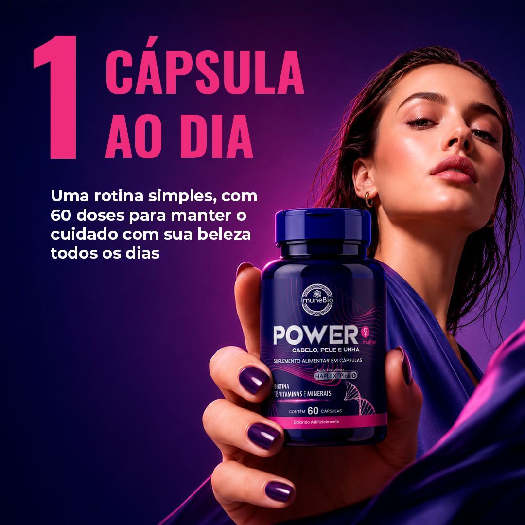 Power Mulher - Cabelo Pele Unha Premium - 18 Vitaminas e Minerais - 60 Caps
