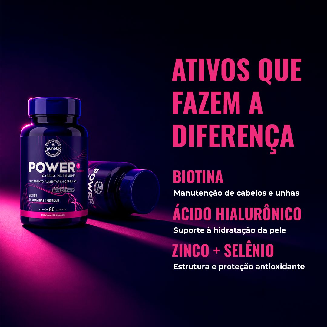 Power Mulher - Cabelo Pele Unha Premium - 18 Vitaminas e Minerais - 60 Caps