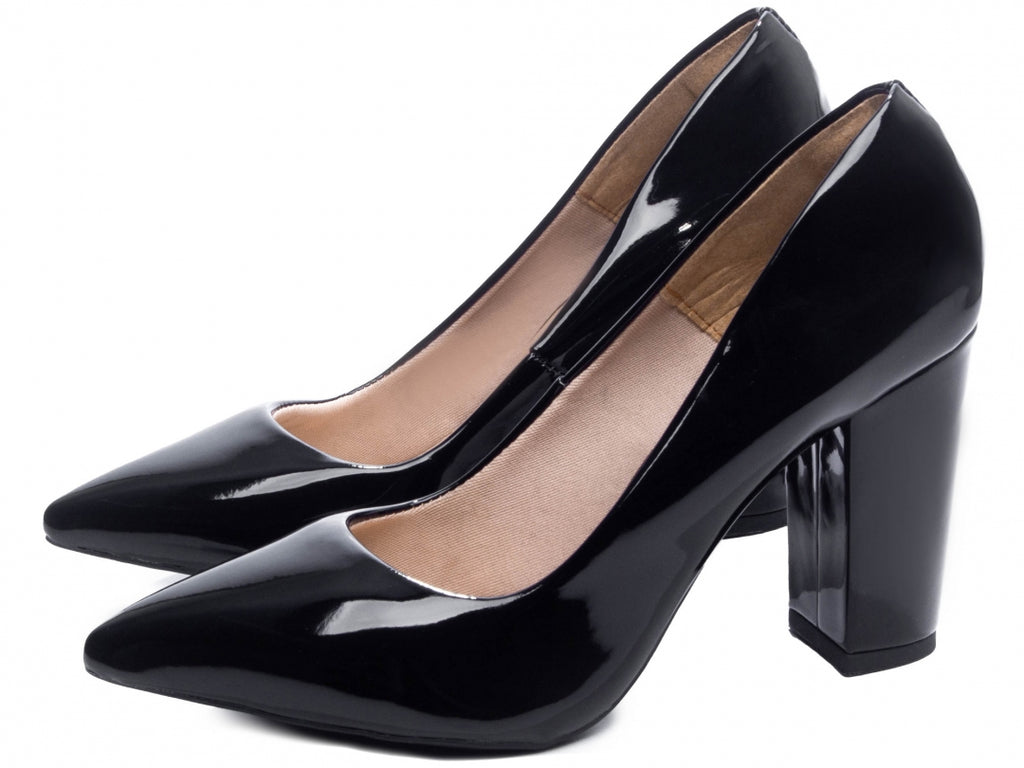 Sapato Scarpin Salto Quadrado Verniz Preto